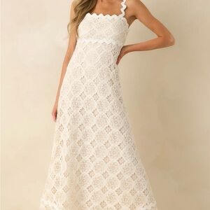 Red Dress Boutique White Lace Maxi Dress with Scallop Trim